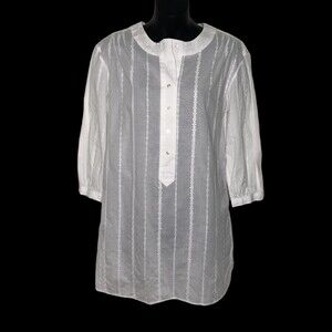 BROOKS BROTHERS White‎ Embroidered Stripe Tunic 3/4 Sleeve Blouse Women's Size 4